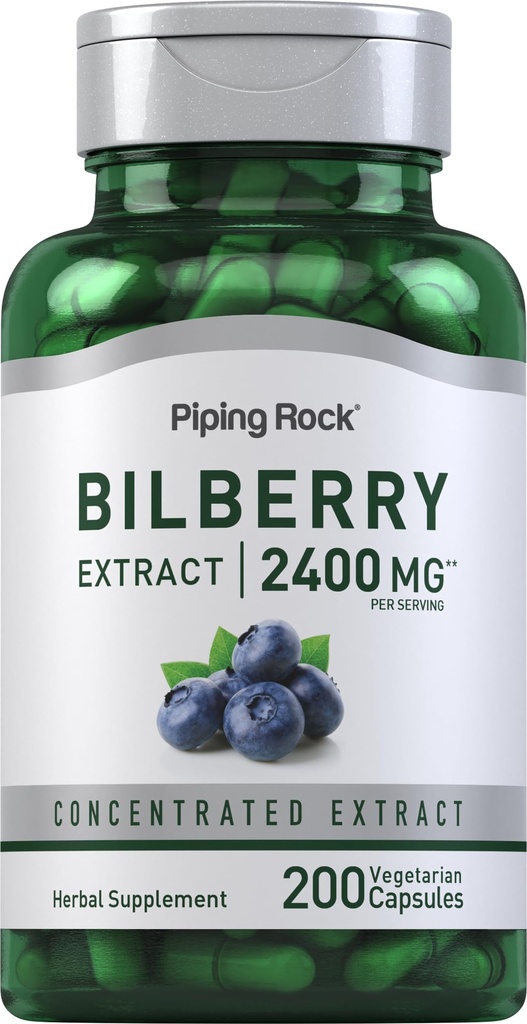 Piping Rock Bilberry Extract Capsules 2400 mg | 200 Pills | Herbal Extract Supplement | Vegetarian, Non-GMO, Gluten Free Free