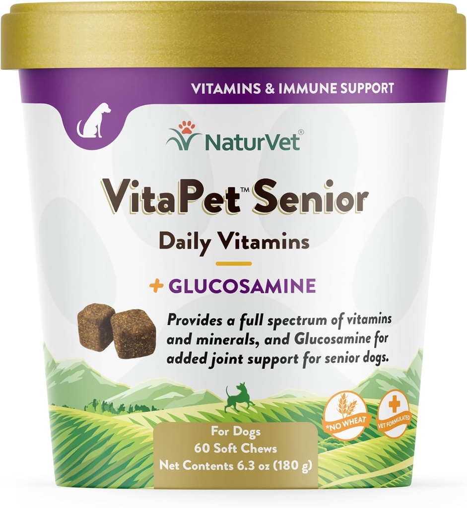 NaturVet VitaPet Senior Daily Vitamins Plus Glucosamine for Dogs, 60 ct Soft Chews, ABD'de Global Kaynakları Malzemeler ile Yapıldı