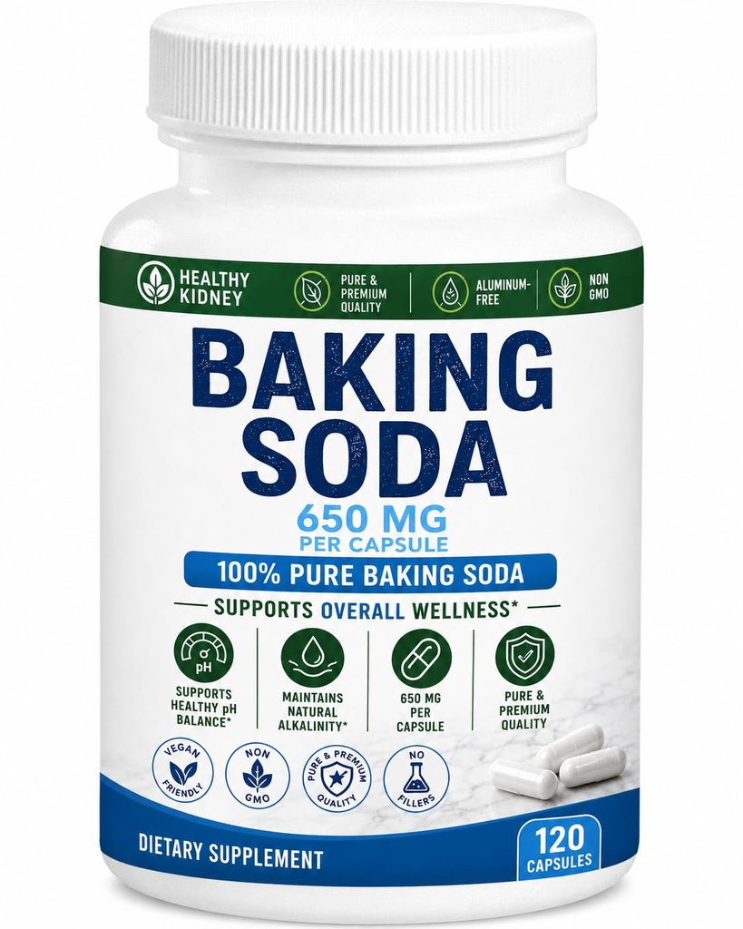 Doğal Bakma Soda Capsules - Kidney & Stomach Acid için Soda Tabletleri - Soda Bikarbonat Pilleri, Bikarbonat de Sodio para Tomar, sodyum Bikarbonat 650 mg Tabletleri