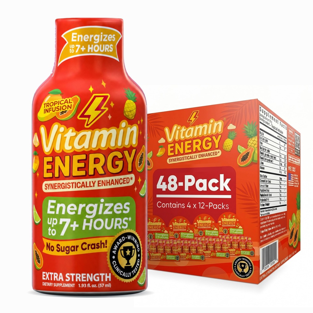 Enerji Focus+ Ekstra Güçlü Enerji Shot Trofüzyon 48 Paketi, 260 mg Doğal Caffeine, B-Vitamins, CoQ10, Amino Asits, Focus, Verimlilik & Clarity, Zero Sugar, Gluten-Free, 1.93 fl oz