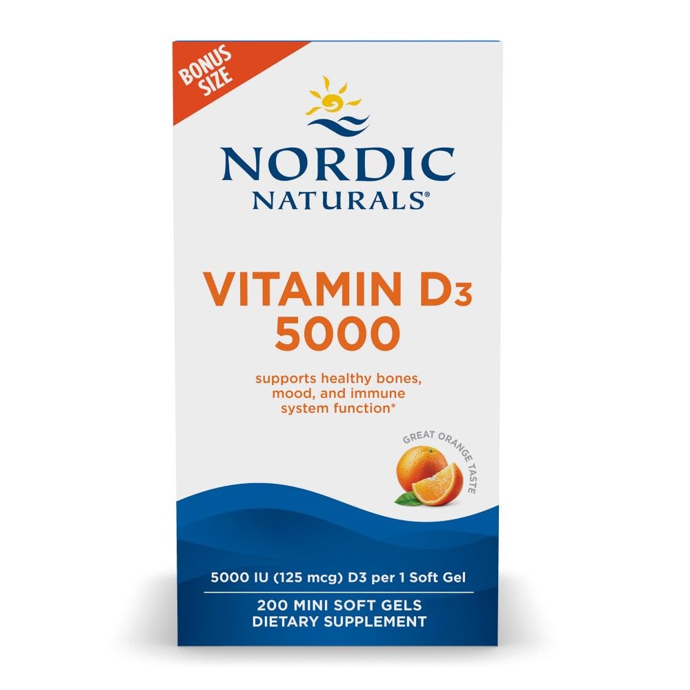 Nordic Naturals Vitamin D3 5000, Orange - 200 Mini Soft Gels - Sağlıklı Bones, Mood, & Immune System - Vegetarian - Non-GMO - 200 Hizmet