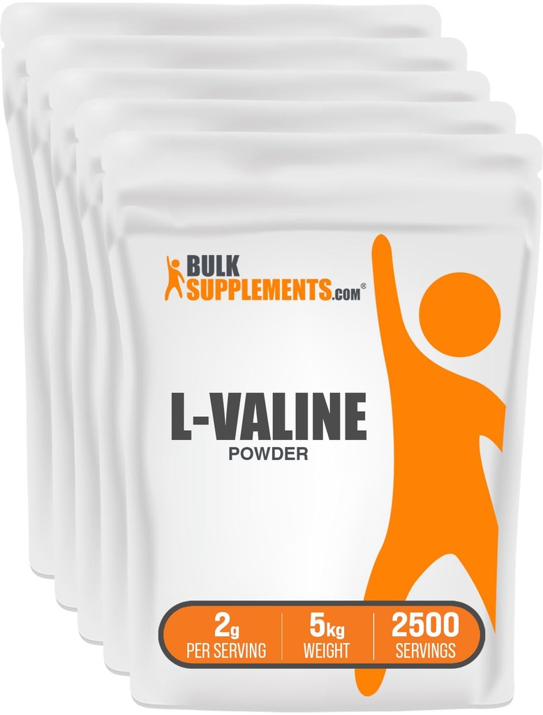 BulkSupplements.com L-Valine Toz - Valine Amino Asits Supplement, BCAA Energy Toz - Unflavored & Gluten Free, 2g per Service, 1kg (2.2 lbs) (Paket of 5)