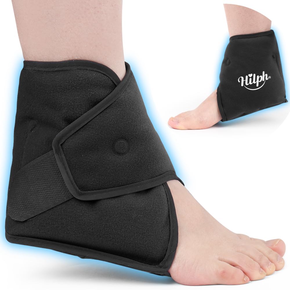 Hilph Ankle Ice Pack Wrap for Swelling, Reusable Gel Cold Pack for Ankle Sprained, Hot Cold Compress for Surgery Recovery, Plantar Fasciitis, Foot Pain Relief, Swelling, Achilles Tendonitis, Black