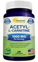 ASquared Beslenme Acetyl L-Carnitine 1000 mg Max Strength - 200 Veggie Capsules - Yüksek Dosage Acetyl L Carnitine HCL (ALCAR) Tamam Pills Saf Enerjiyi Desteklemek için, Beyin Fonksiyonu & Fatty Asit