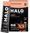 Halo Hydration Electrolyte Toz Paketleri - Peach - 6 Her biri (5g Her) - Low Sugar Hydration Drink with Low Sugar + Essential Vitamins + Minerals - Vegan