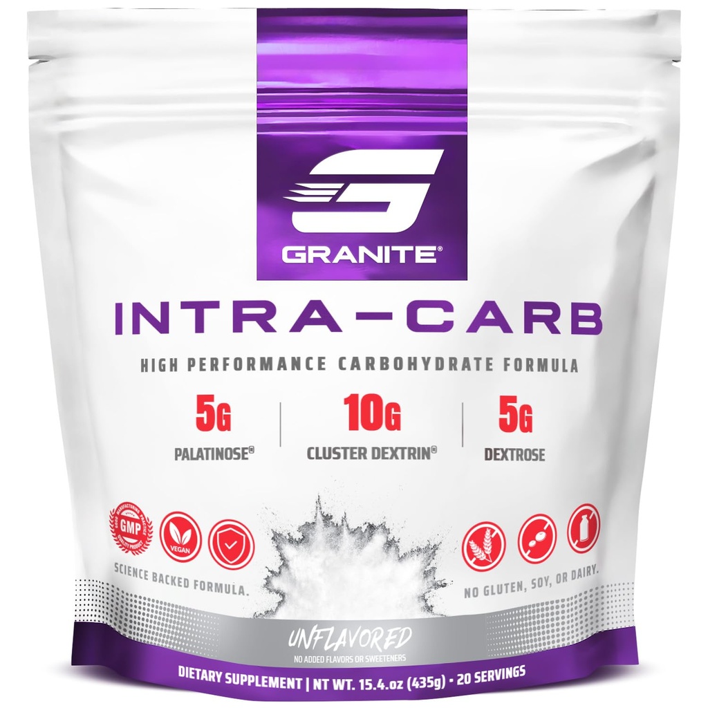 Granite Intra Carb Toz, Unflavored, High-Performance Carbohidrat Mix with Cluster Dextrin, Palatinose, & Dextrose, Supports Energy and Education (20 hizmet)