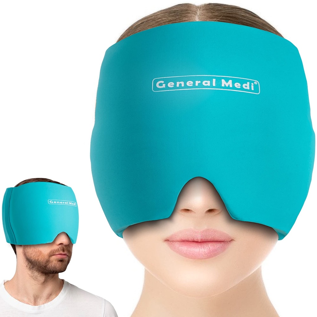 General Medi Headache & Migraine Ice Cream Cap, Cold Therapy Migraine Relief Hat, Headache Ice Hat Cold Compress, Great for Puffy Eyes, Gerus & Stress Relief (Mavi)