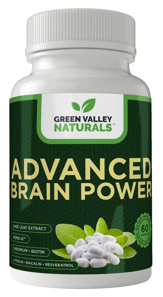GREEN VALLEY NATURALS - Gelişmiş Beyin Gücü - Sağlıklı, Normal Beyin Fonksiyonu, Focus ve Concentration, klinik olarak sağlıklı beyin Clarity'yi desteklemek için formüle edilmiştir. Şişe, 60, Kont)
