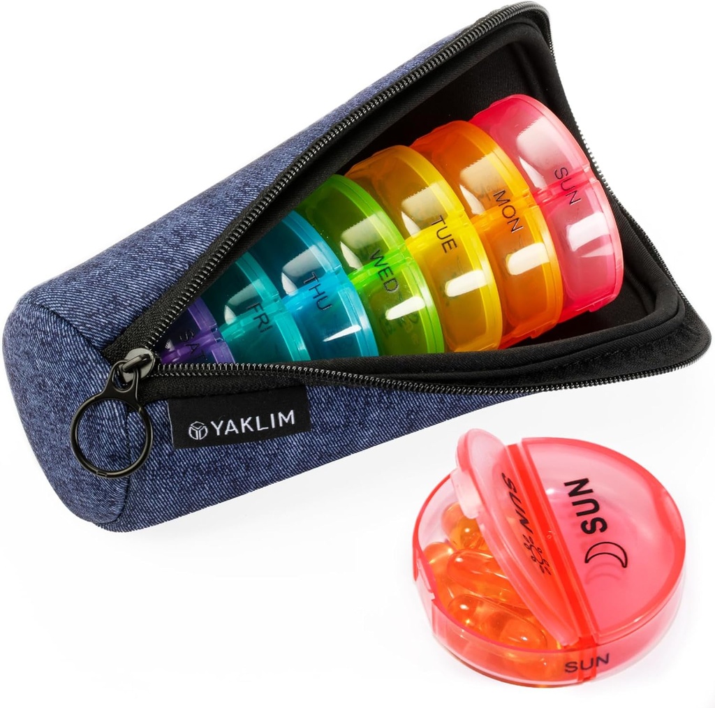 Seyahat Pill Organizer 2 Times a Day, AM/PM Pill konteynerleri 7 Gün Ultralight Portreatif Kan Seyahat Pill Case Weekly Pill Box for Medicine, Vitamins, Fish Oils, Supplements (Denim)