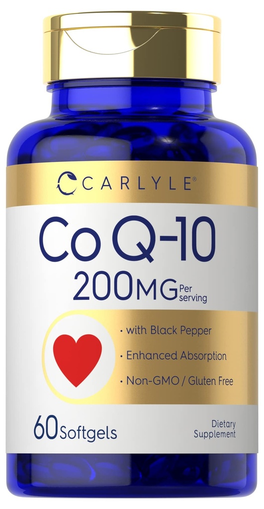 Carlyle CoQ10 200 mg Softgels | 60 Kont | Black Pepper | Gelişmiş Aborpsiyon | Non-GMO, Gluten Free Supplement Supplement Supplement