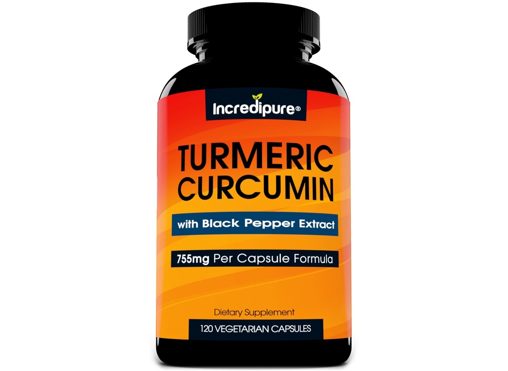 Turmeric Curcumin Supplement with Black Pepper Extract - 755mg Per Capsule, 120 Veggie Caps by Curcumin Incredipure