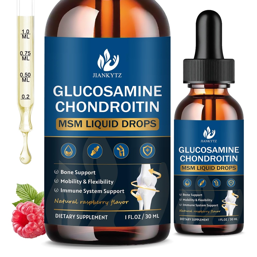 (2 Pack) Glucosamine Chondroitin MSM Sıvı Ölçeği, Yüksek Aborpsiyon, Antioksi, Immune, Bone Support, MSM Supplement for Men & Women, Vegan, Sugar-Free, Raspberry Flavor, 1 Fl Oz