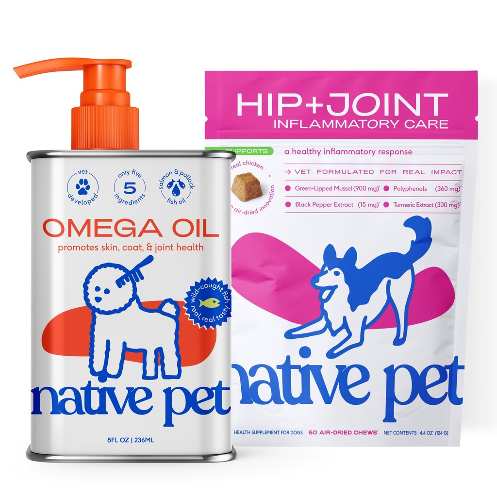 Köpekler için Yerli Pet Omega Oil 8 Oz - Fish Oil Supplements & Relief - Köpekler için Anti-Inflammatory Chews - 60 Chews - Arthritis Supplement & Joint Pain Relief