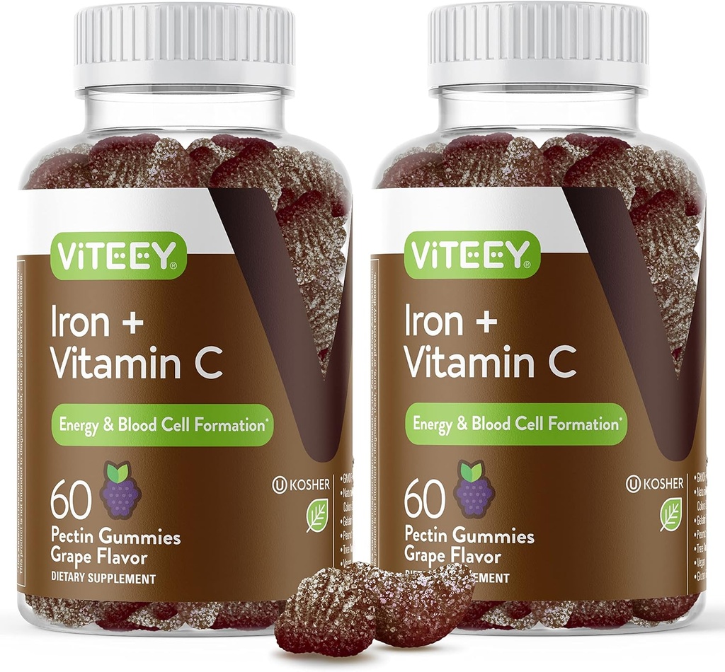 VITEEY Demir Gummies - Vitamin C ile Demir - Enerji, Bood Destek ve Kadınlar ve Erkekler için Anemi Supplement - Vegan, Gluten Free - 120 Count