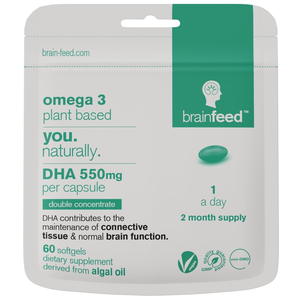 DHA Supplements (60) | Double Mechanic Omega 3 DHA 500 mg PER Capsule - 1 gün | Beyin & Eye Health Support | Vegan DHA - Omega 3 Algae Oil | DHA 1000 mg x 2 Capsules | 2 Ay Supply | Sürdürülebilirlik