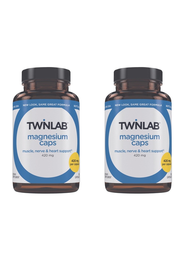 Twinlab Magnesium Caps - High Absorption Magnesium Supplement to Support Leg Cramps Relief - Magnesium Capsules for Stress Relief, 420 mg, 100 Count 2 Pack