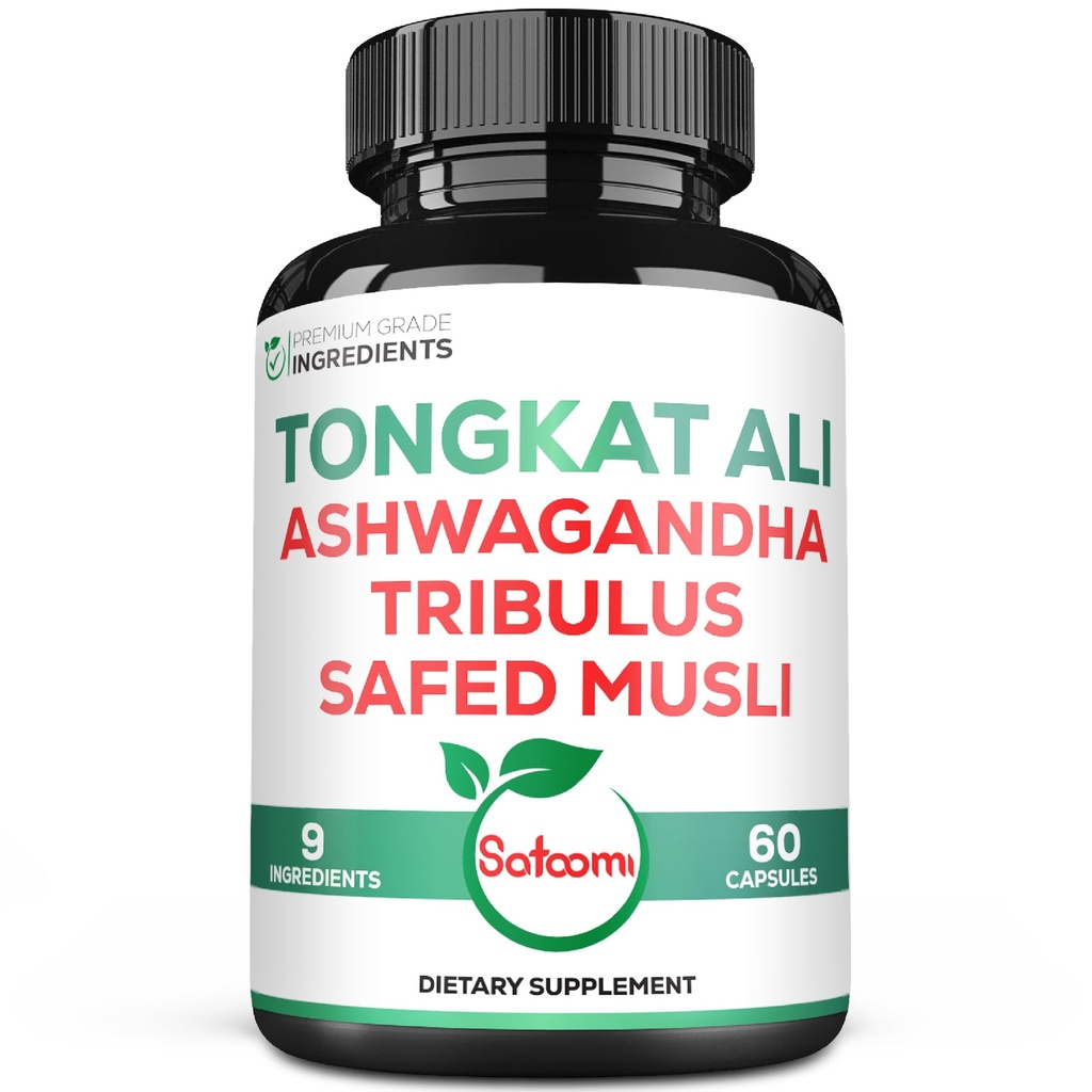 Satoomi Tongkat Ali Kökü 200:1-9 Ashwagandha, Tribulus Terrestris & More - Destek Güçlü, Enerji ve Sağlıklı Immune - 60 Vegan Caps 2 Ay Supply