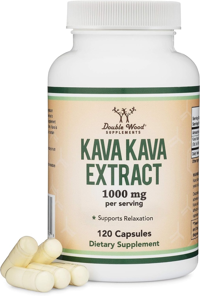 Kava Capsules 1000 mg per Service, 120 Kont (High Sapphire Potent 3-5% Kavalactones Root Extract) Kava Toz Kökü Rahatlama (Non-GMO, Vegan Güvenli) Çift Wood tarafından
