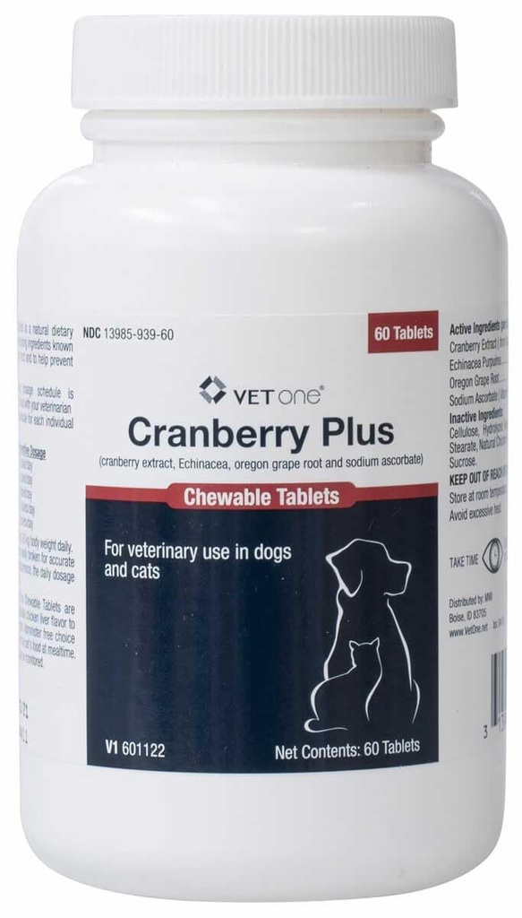 Vet One Cranberry Plus for Dogs & Cats - Urinary Tract & Bladder Support - 60 Chewable Tabletler