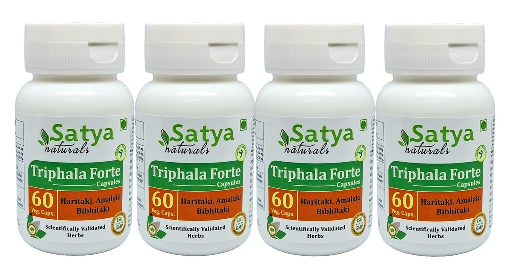 Triphala Forte Capsules 500 mg. 60 Veg. Capsule | Amalaki, Mapki, Bibhitaki Capsules for Men and women | Ayurvedic Herbal Supplement/R capturedes | 10:1 Forte (4 Şişeler 60 Capsules)