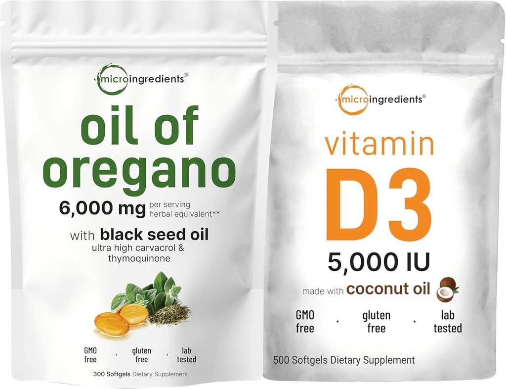Oregano Softgels'in Mikrobiyal Yağı D3 5000 IU Paket | 4X Güçlü Carvacrol & Thymoquinon | Vitamin D Cholecalciferol
