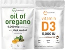 Oregano Softgels'in Mikrobiyal Yağı D3 5000 IU Paket | 4X Güçlü Carvacrol & Thymoquinon | Vitamin D Cholecalciferol