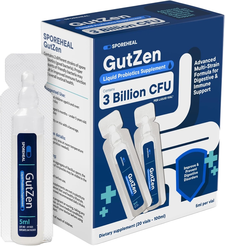 GutZen Liquid Probiotic Supplement for Gut & Digestive Health| Gluten Free & Helps with Bloating, Gas & Diarrhea| Supports Immune Sytem for Adults & Kids| Pack of 20