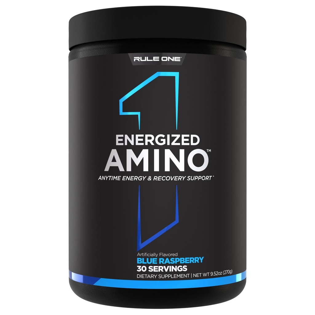 Kural 1 Proteinler Enerji ve Kurtarma Desteği BCAAs, Glutamine, Citrulline, Beta Alanine, Caffeine from Green Coffee and Tea Leafs (Mavi Raspberry, 30 Hizmet)