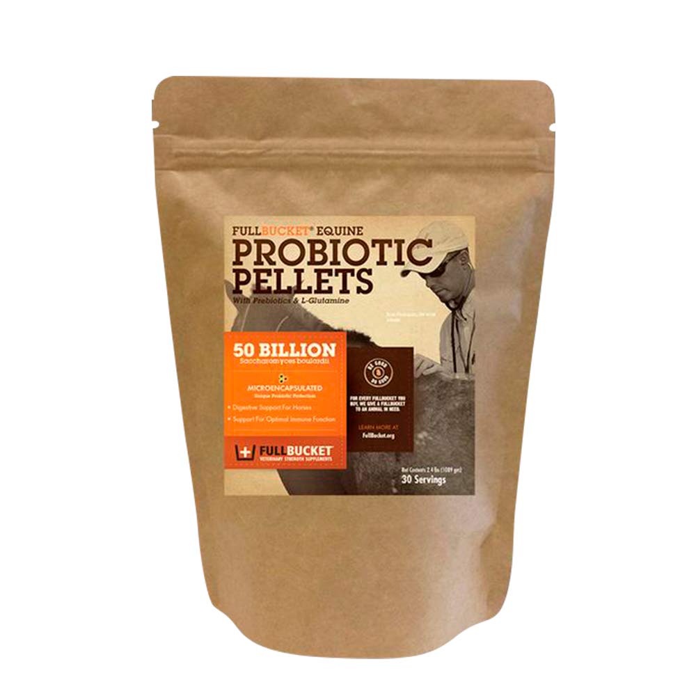 FullBucket Equine Probiotic Pellets with Saccharomyces boulardii for Horses Under High Stress or for Horses with Ongoing Digestive Issues; 20x More Concentrated and 50 Billion CFUs - 30 Servings