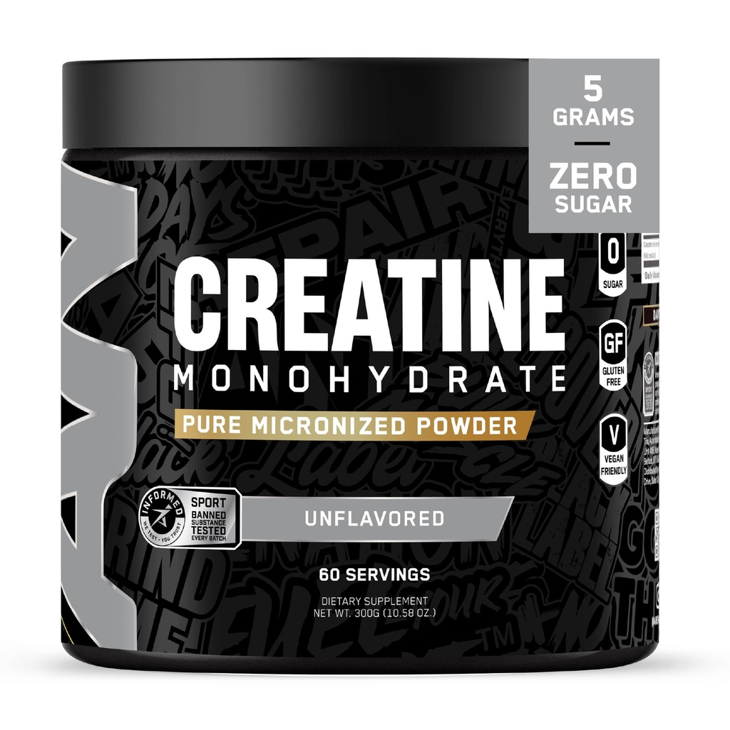 All Black Everything Kretine Monhidrat | 60 Hizmetler | Unflavored | Micronized Amino Asit Toz | Hücre Enerji | Bilişsel Fonksiyonl | Gluten-Free ve Keto Friendly