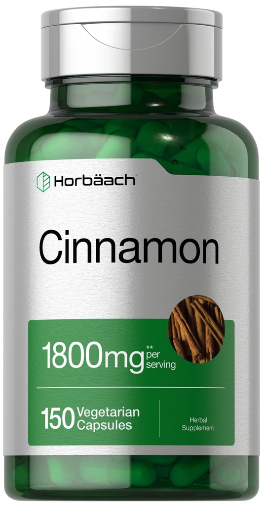 Horbäach Cinnamon Capsules 1800 mg | 150 Kont | Ceylon Cinnamon Supplement | Vegetarian, Non-GMO, Gluten Free