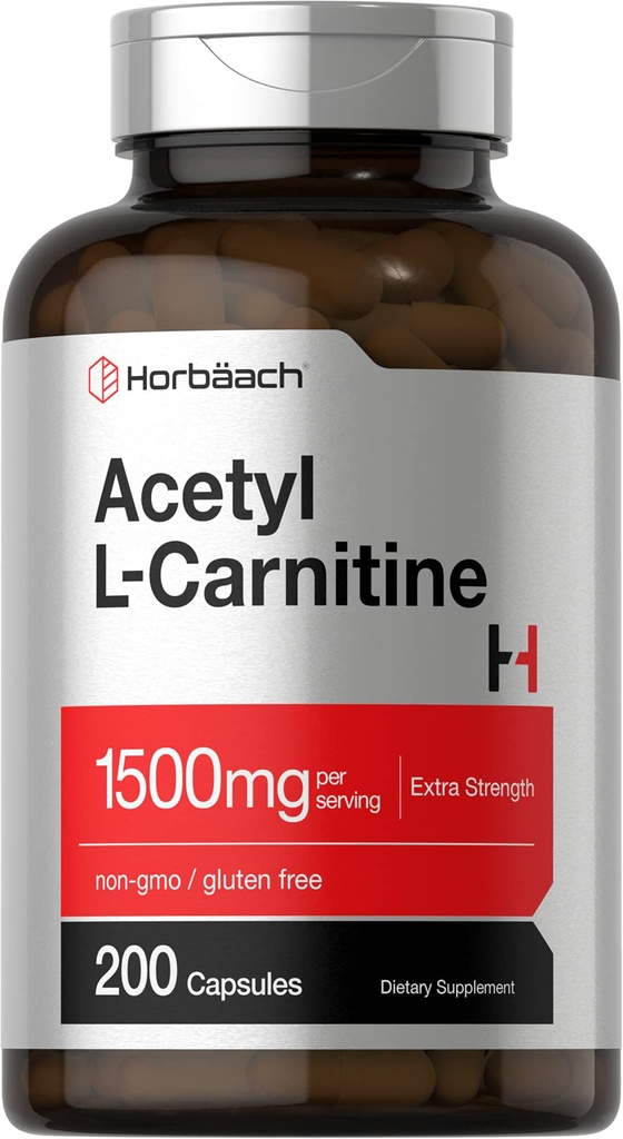 Horbäach Acetyl L-Carnitine 1500 mg | 200 Capsules | Ekstra Kuvvet Supplement | Non-GMO & Gluten Ücretsiz