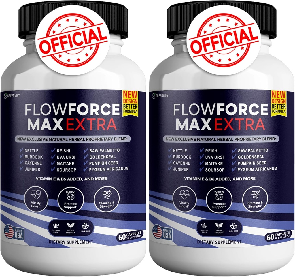 Flow Force Max Extra Prostate Supplements for Men Capsules, Health Supplements - maximum Strength, All Natural to Support Normal & Sağlıklı Fonksiyonl (120 Capsules) (2 Pack)