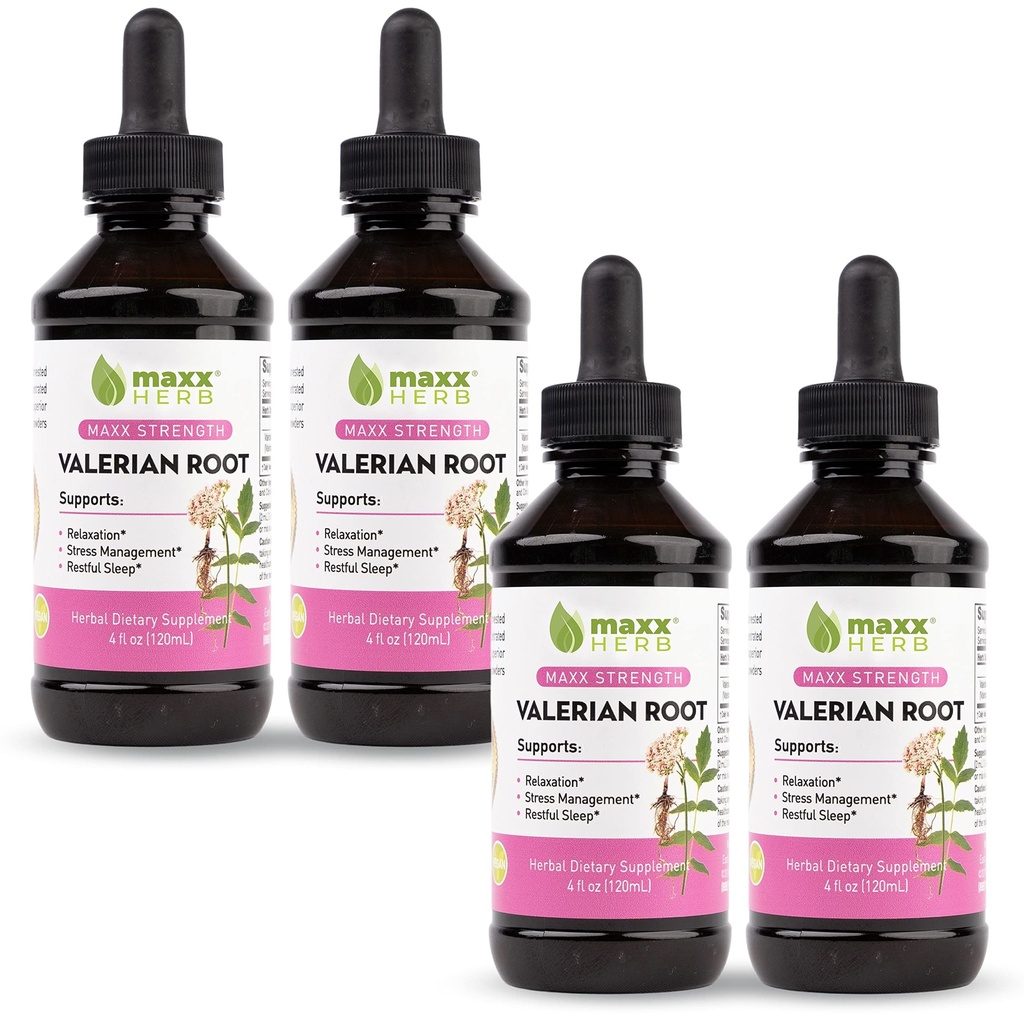 Maxx Herb Valerian Root Extract - Max Strength, Liquid Valerian Root Absorbs Daha Fazla Kapsüller, Rahatlama ve Dinlenmek için, Alkol Özgür - 4 Şişe, 4 Oz Her (240 Hizmet)