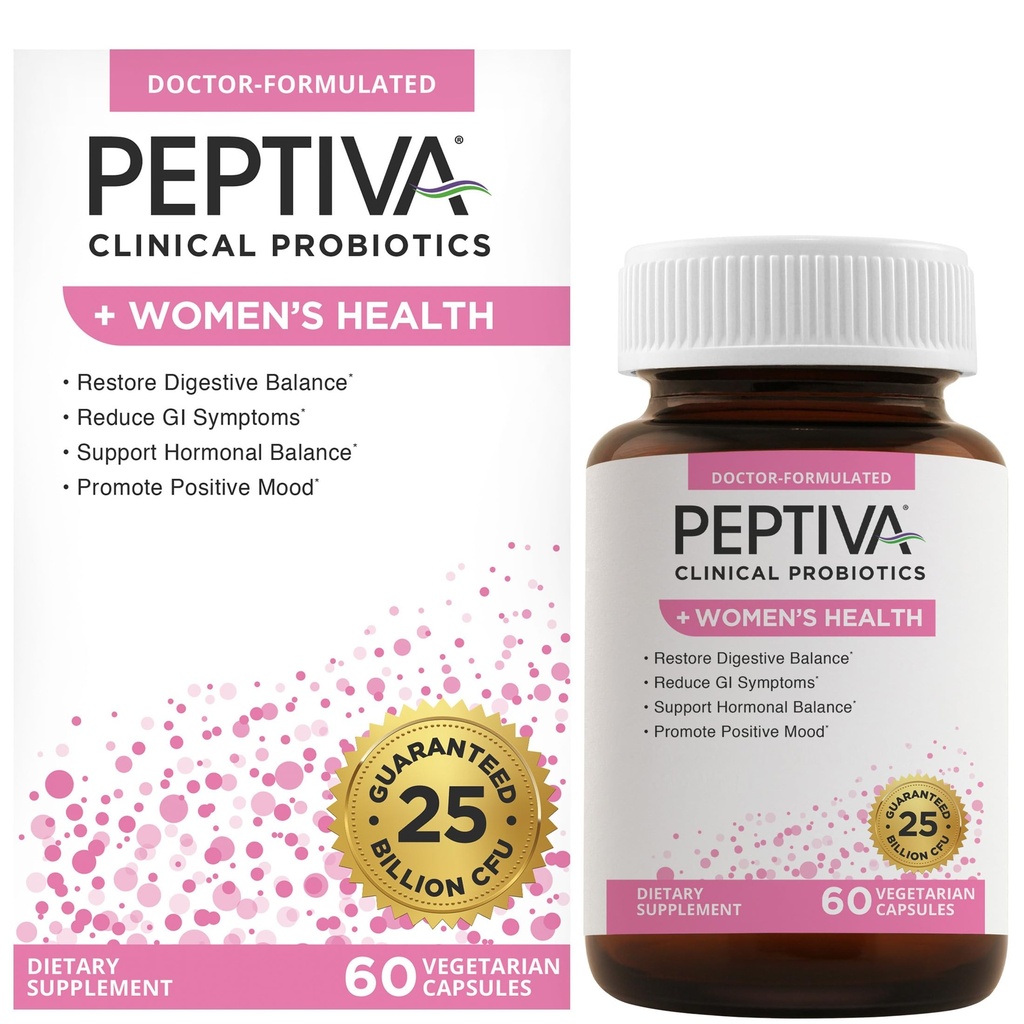 Peptiva Probiyotiks for Women's Health - Women's Probiyotik and Digestive Support, 25 Milyar CFU, Multi-Strain Probiyotik, Lactobacillus Acidofilius, Bifidobacterium - 60 Vegetarian Capsules