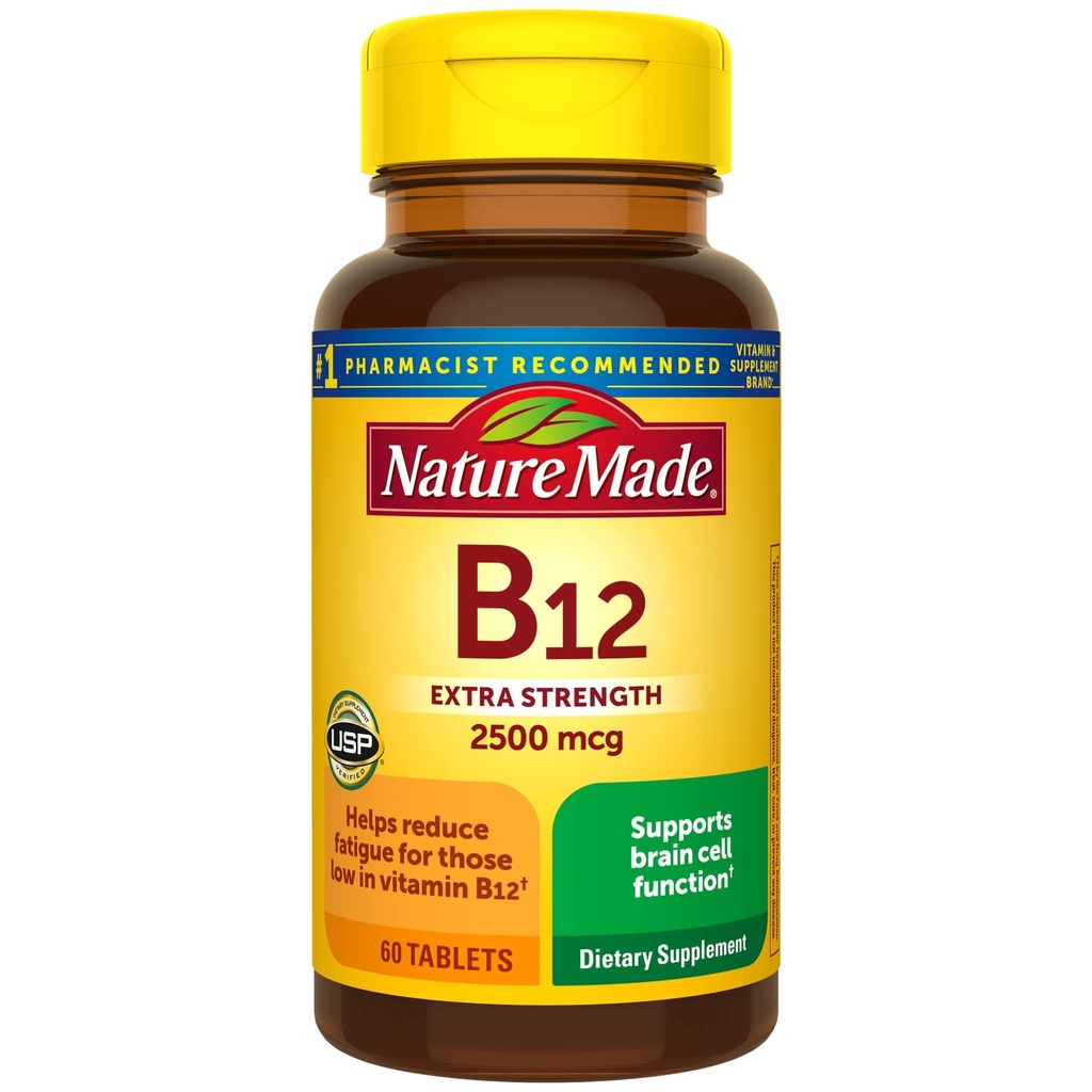 Doğa Ekstra Güç Vitamini B12 2500 mcg, Enerji Metabolism Desteği için Diyetsel Tamam, 60 Tablet, 60 Gün Supply