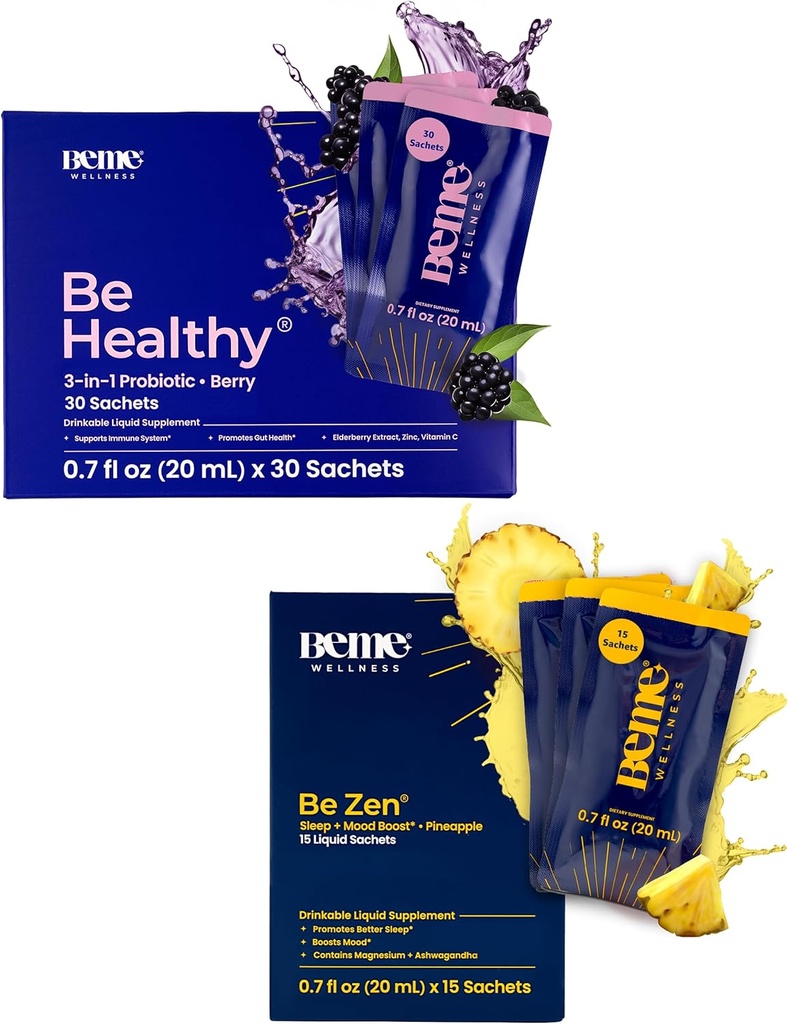 BeMe BeHealthy & BeZen Sche - Sıvı Probiyotikler & Magnezyum Glycinate L-Theanine Supplements
