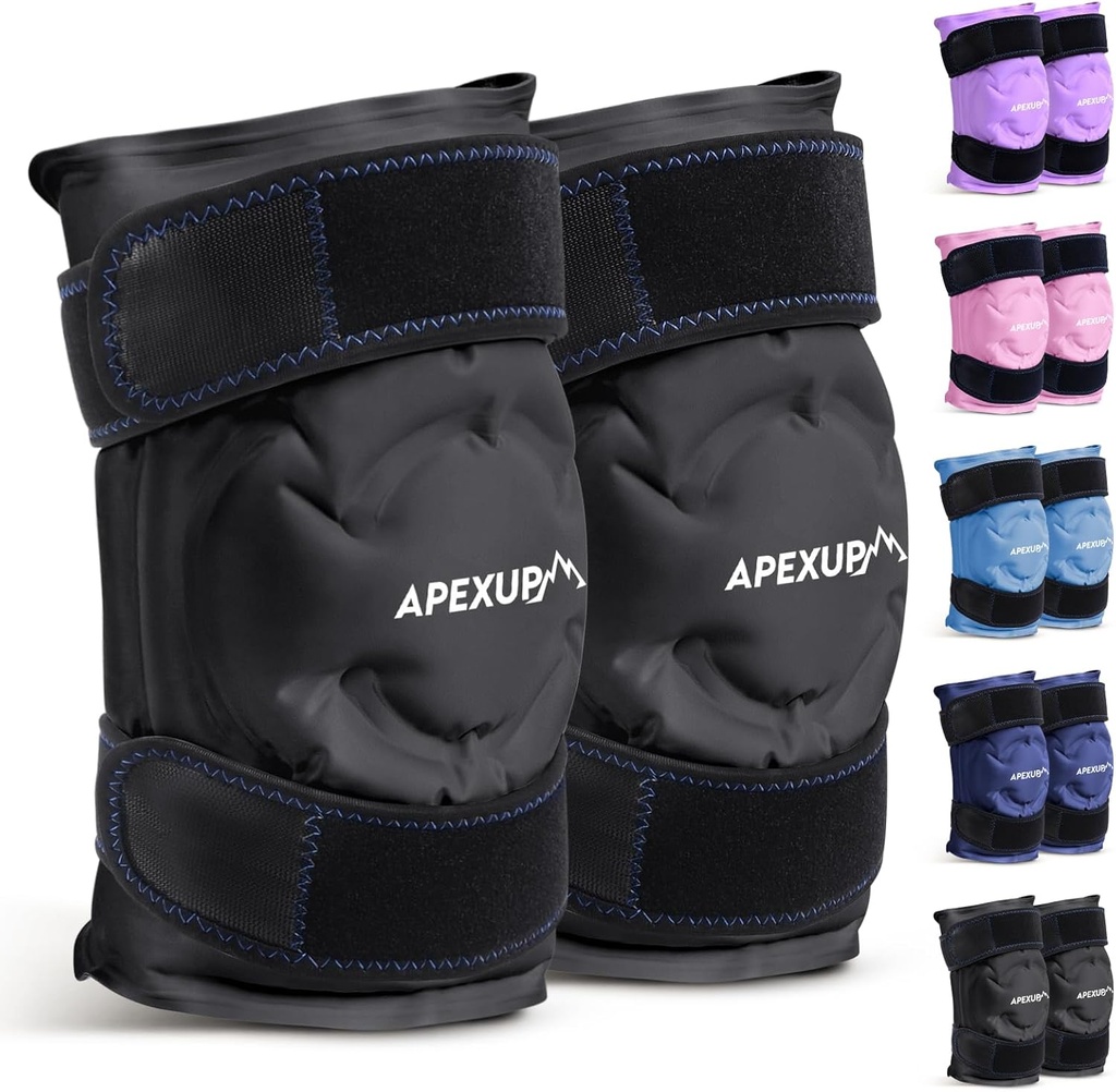 APEXUP Buz Paketi Diz Ağrısı Yardımı için, Büyük Reusable Bravo After Surgery, Flex Gel Cold Pack for Injuries, Pain Relief, Ankle and Leg (Black, XXL, 2PK)