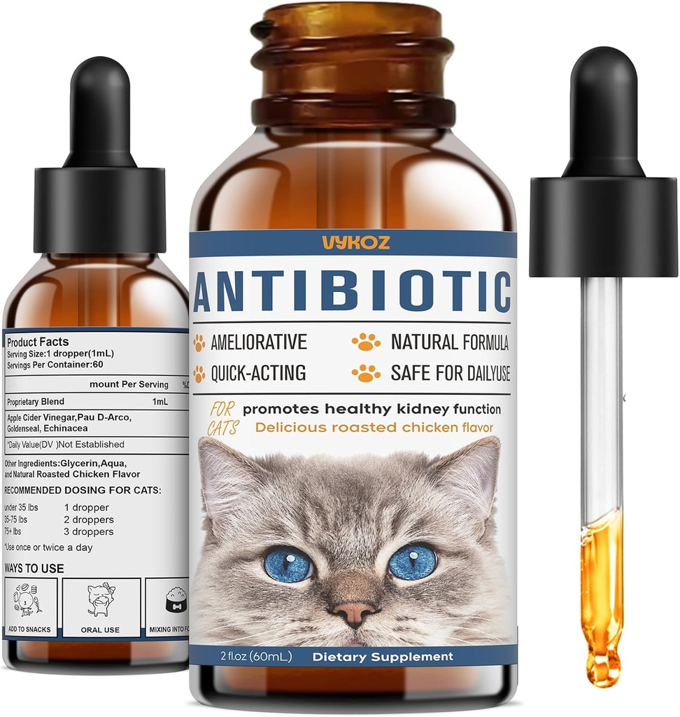 Kediler için Antibiyotikler - Doğal Kedi Antibiyotikleri Antibiyotikler in Antibiyotikler, Immune Boosting - Antibiyotikler for Immune Boosting, Urinary Tracts - Genal Vitamins for Cat and Dog, 2 fl ozzz