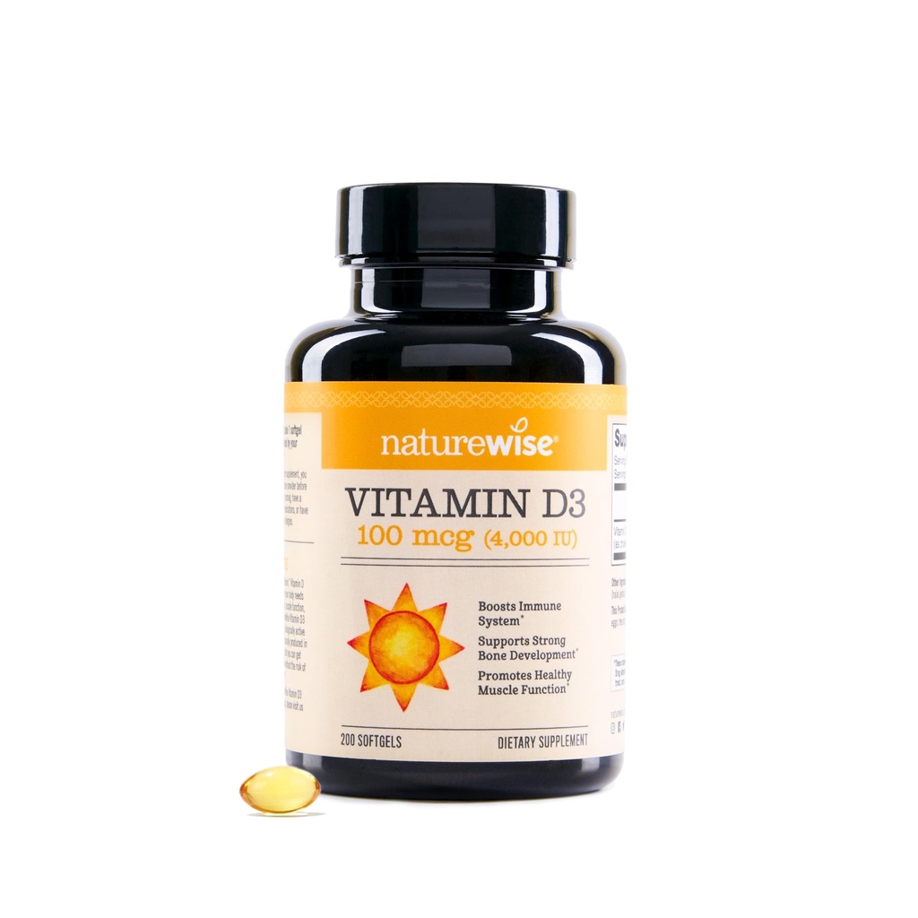 NatureWise Vitamin D3 4000iu (100 mcg) Immune Support, Sağlıklı Kas Fonksiyonu ve Bone Health - Non-GMO, Gluten Free in Organic Ekstra Virgin Zeytinyağı, (Mini Softgel), 200 Kont