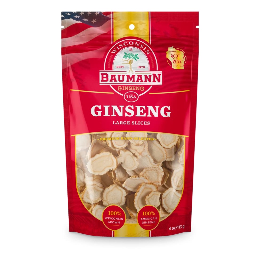 Baumann Wisconsin BTC - Büyük Slices 4 oz -% 100 Natural Panax BTC Herb, Saf kuru Amerikan Membranı Immune Support, Geliştirilmiş Focus and Energy Energy