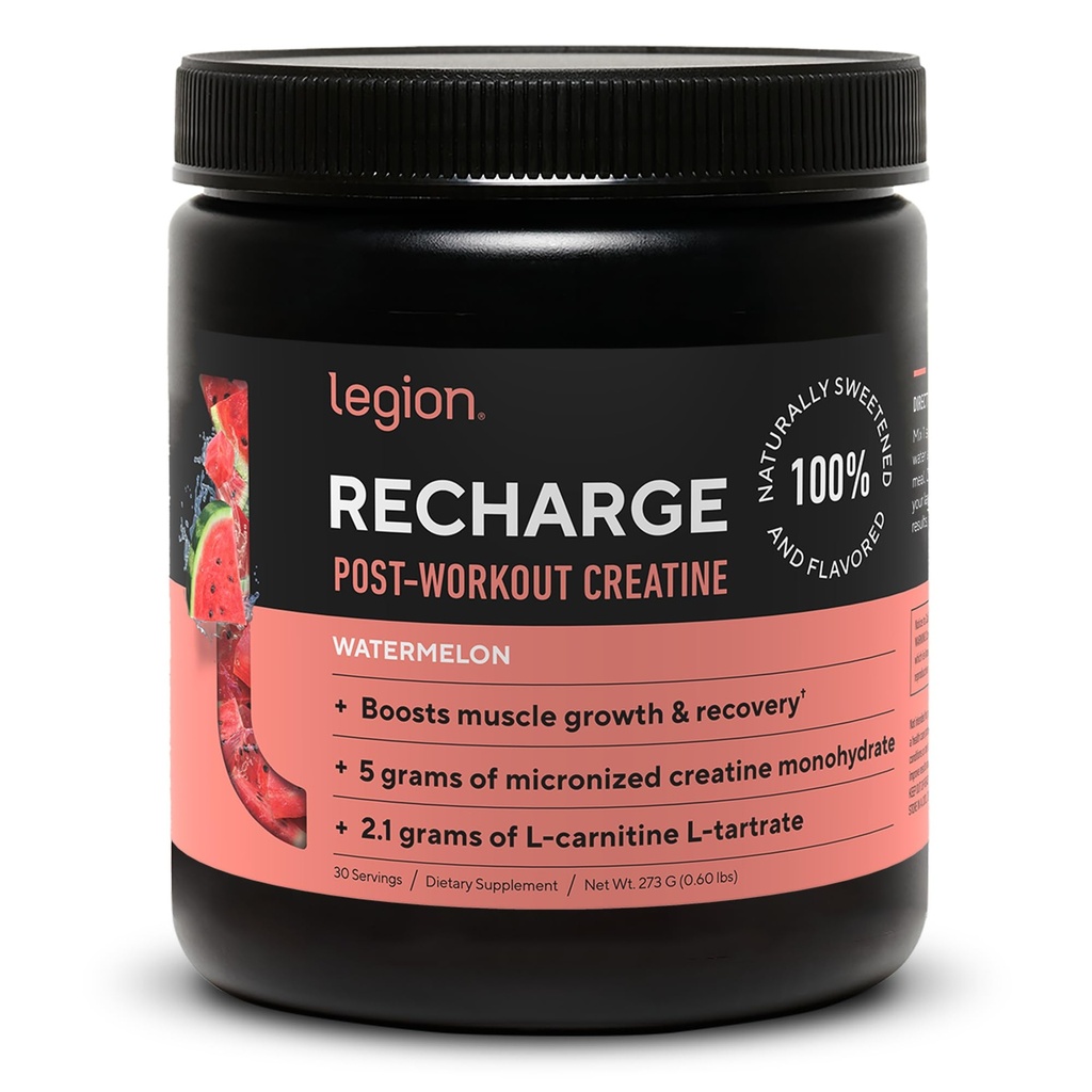 LEGION Recharge Post Workout Supplement - All Natural Muscle Builder & Recovery Drink with Micronized Tinatine Monohidrat. Doğal olarak Tatlılanmış ve Yükselmiş, Güvenli ve Sağlıklı (Watermelon, 30 Serve)