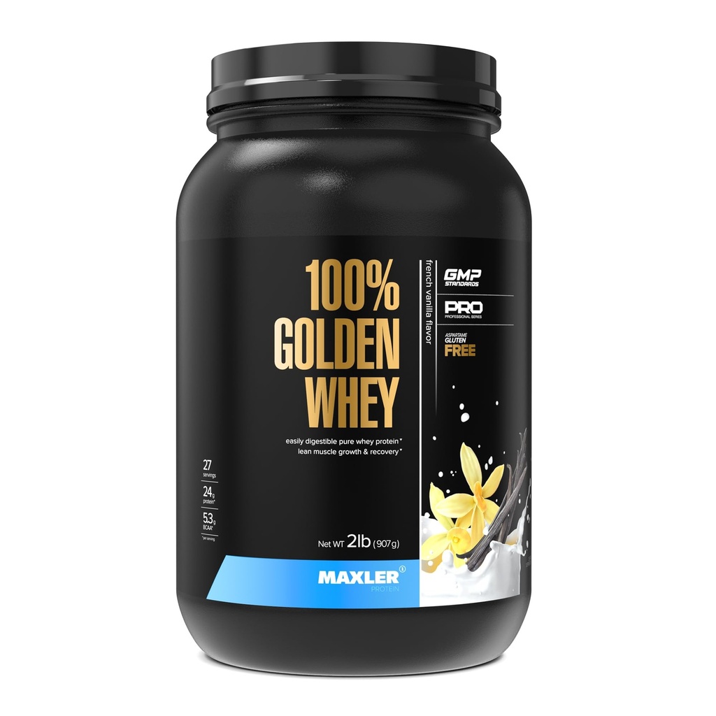 Maxler% 100 Golden Whey proteini - Servis başına protein 24g - Pre Post Workout için Premium Whey Protein Tozu - Hızlı Nisorbing Whey Mekaniklü Hidrolysate - Fransız Vanilla Protein 2lb
