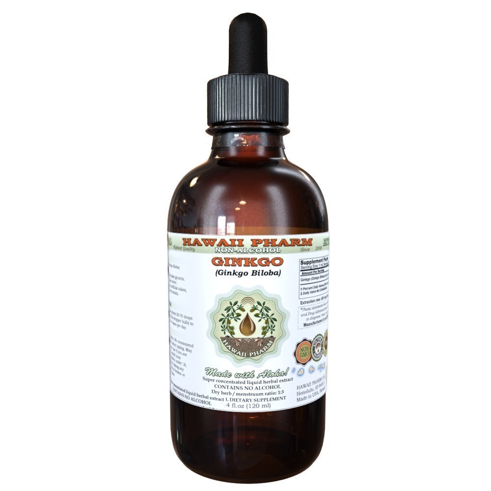 Ginkgo Alkol Özgür Sıvı Ekstraksiyon, Organik Ginkgo (Ginkgo Biloba) kuru Leaf Glycerite Hawaii Pharm Natural Herbal Supplement 4 oz