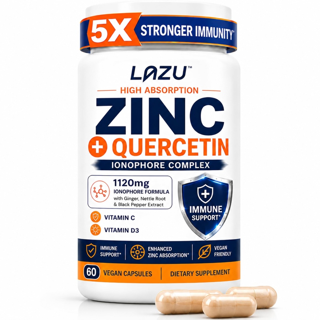 Lazu Virocin - çinko Supplement - çinko Ionophore | çinko, C vitamini, Vitamin D3 | Geliştirilmiş Immune Desteği ve Hızlı Aborpsiyon | 60 Capsules