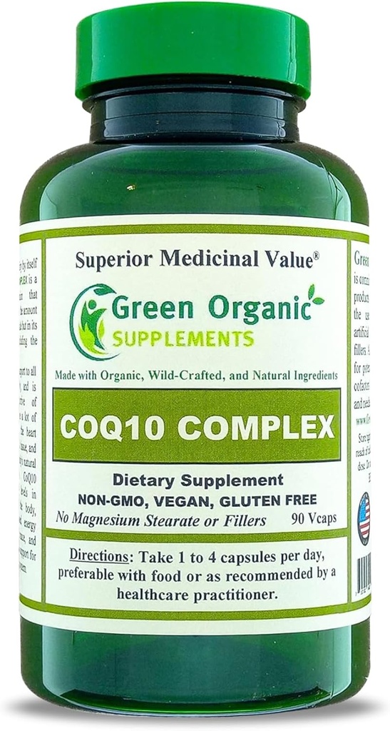 Green Organic Supplements Coq 10 Kompleksi, Ubiquinone, 90 VCaps, High Absorbable, Non-GMO, Gluten-Free (Single)