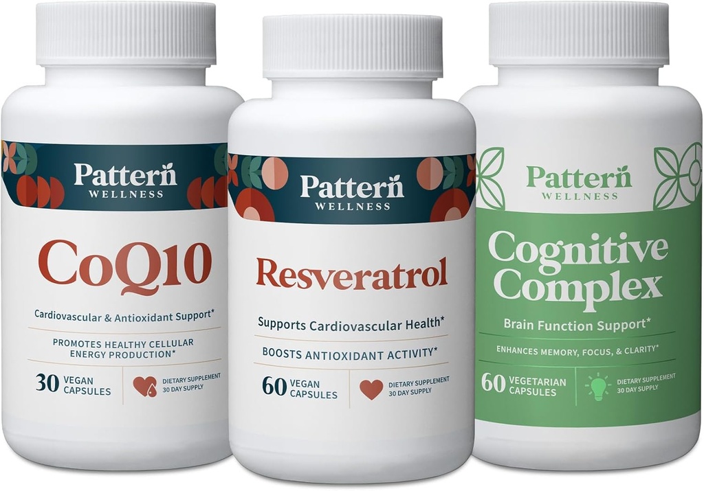 Pattern Wellness Sağlıklı Ağlama (CoQ10, Resveratrol, Biliş Kompleksi - Zamansız Sağlık & Wellness - 3 Pack, All-Doğal, Vegan-Friendly Formulas