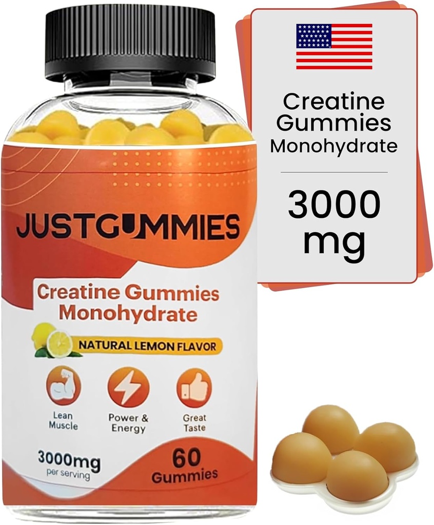 Tinatine Monohidrat Gummies 3000 mg Oda başına | Tinatine Infüzyon Gummies to improve Strength and Build Muscle, Vegan, Lemon Flavor, 60 Count