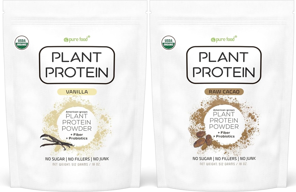 Saf Gıda: Probiyotiks ile Bitki bazlı Protein Toz | Organik, Temiz, Tüm Doğal, Vegan, Vejetaryen, Tüm Superfood Beslenme Tamamı Hayır Katkılarla Tamamlandı | DW (Vanilla + Chocolate)