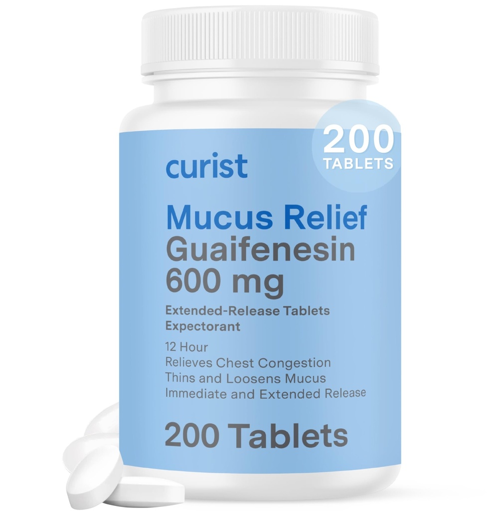Curist Guaifenesin 600 mg Genişletilmiş Bilet Tabletleri (200 Dye-Free Tablet) - Bekleyici Mucus Relief, Generic Guaifenesin 600 mg, (Bulk Pack)